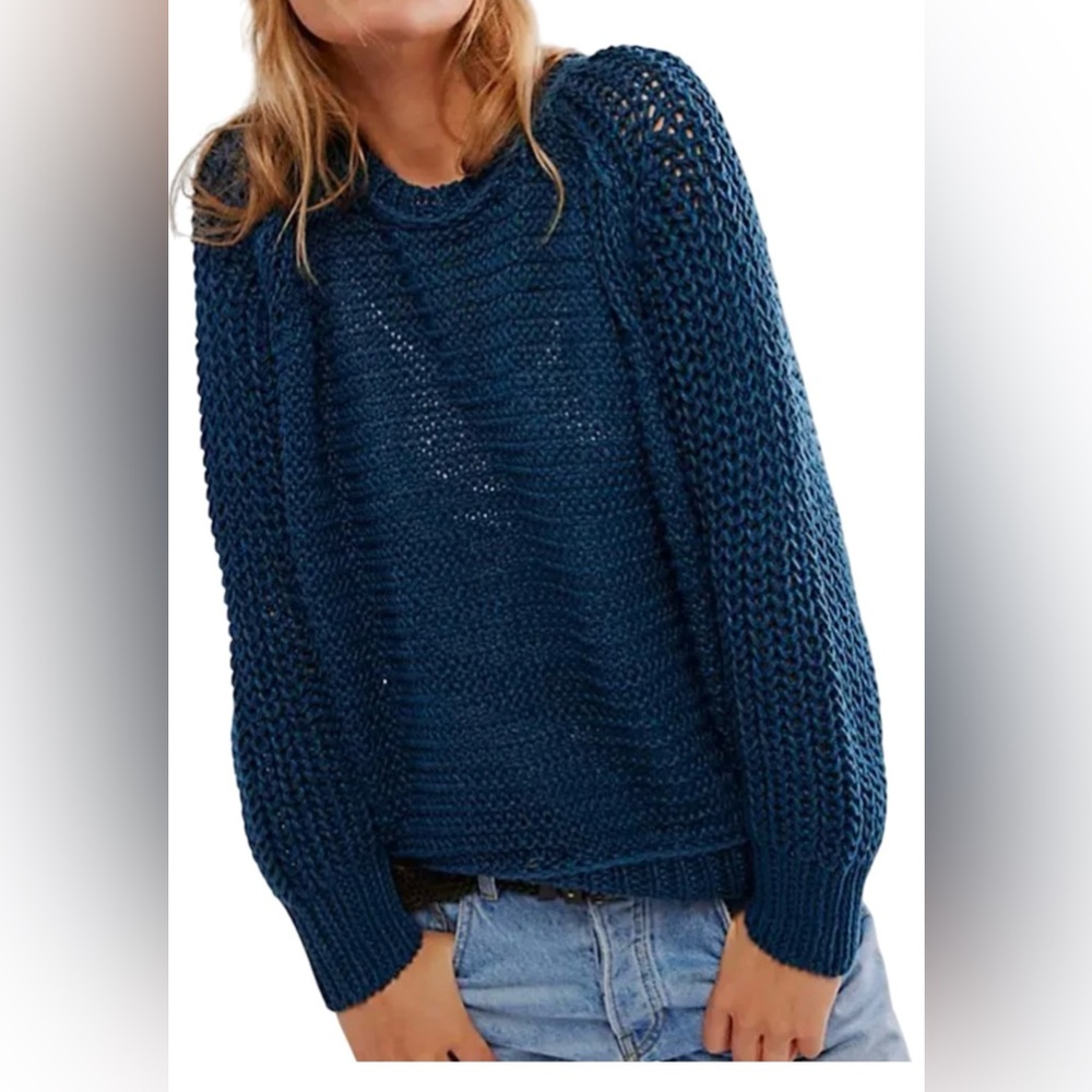 Free People We The Free Essential Linen Sweater Size Medium Majolica Blue